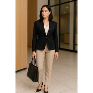 Saville Womens Blazer Jacket Black Single Button Silk Blend Lined Size 8 USA